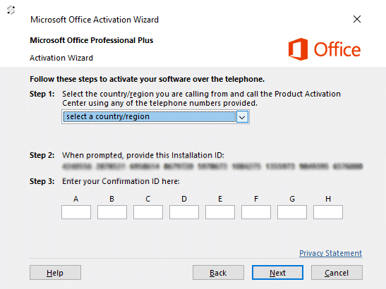 Installation ID screen